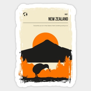 New Zealand Vintage Minimal Retro Travel Poster Sticker